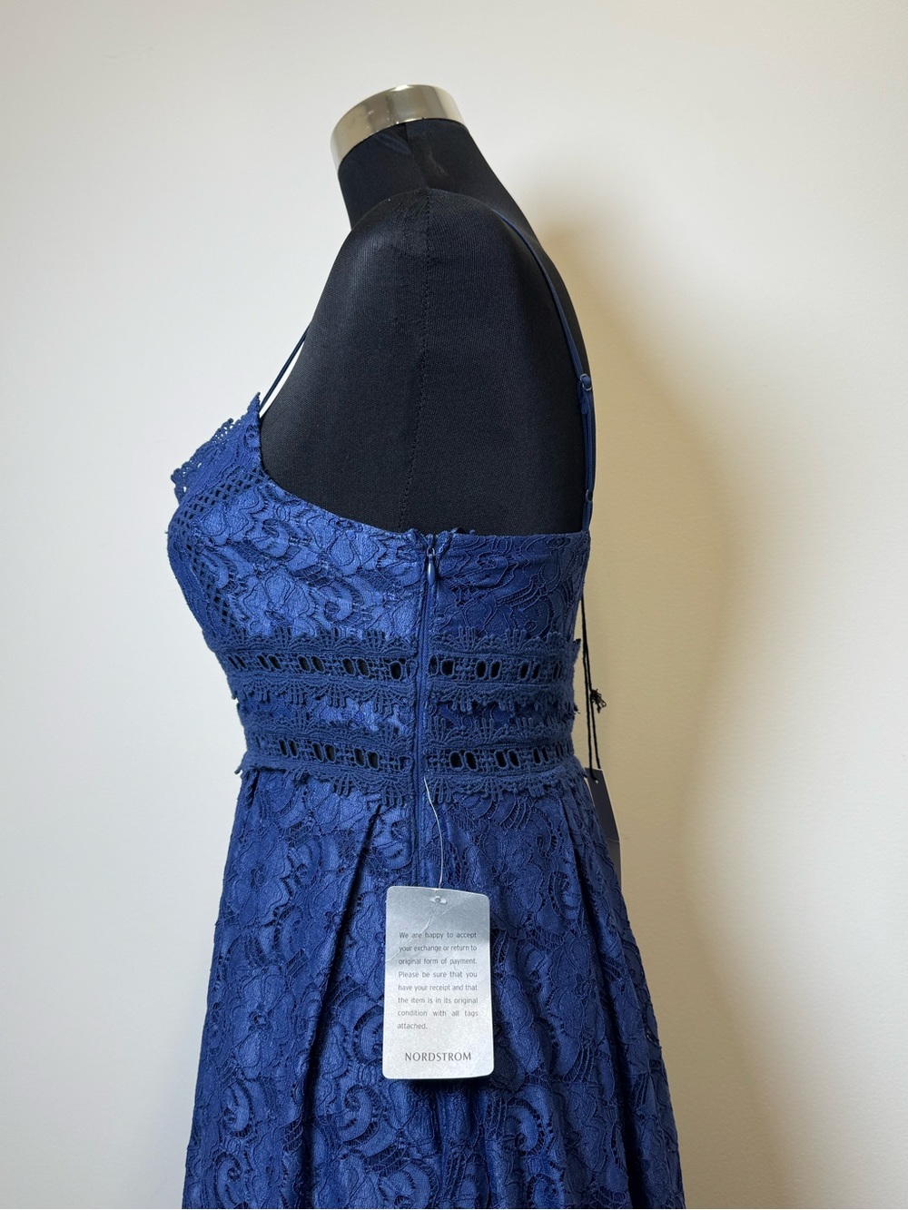 Royal Blue Lace Spaghetti Strap Dress - Delicate Crochet Waist - Picture 6 of 7
